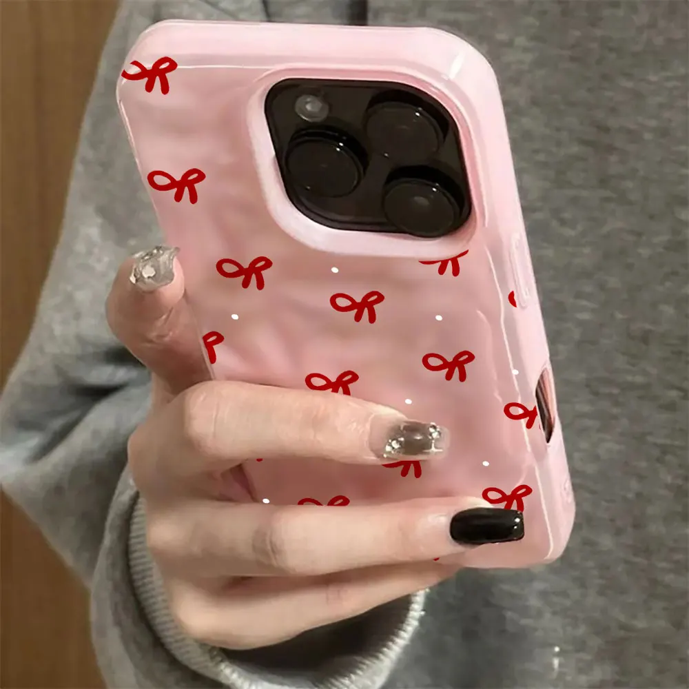 3D Water Ripple Red Heart Print Phone Case For iPhone 17 16 15 14 13 12 11 Pro Max 17 Air 15 16 Plus Shockproof Soft TPU Cover view 3