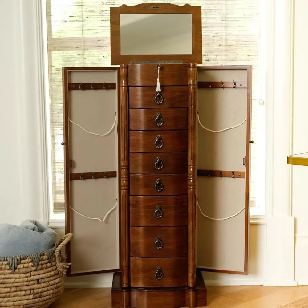 Robyn Locking Jewelry Armoire, Walnut