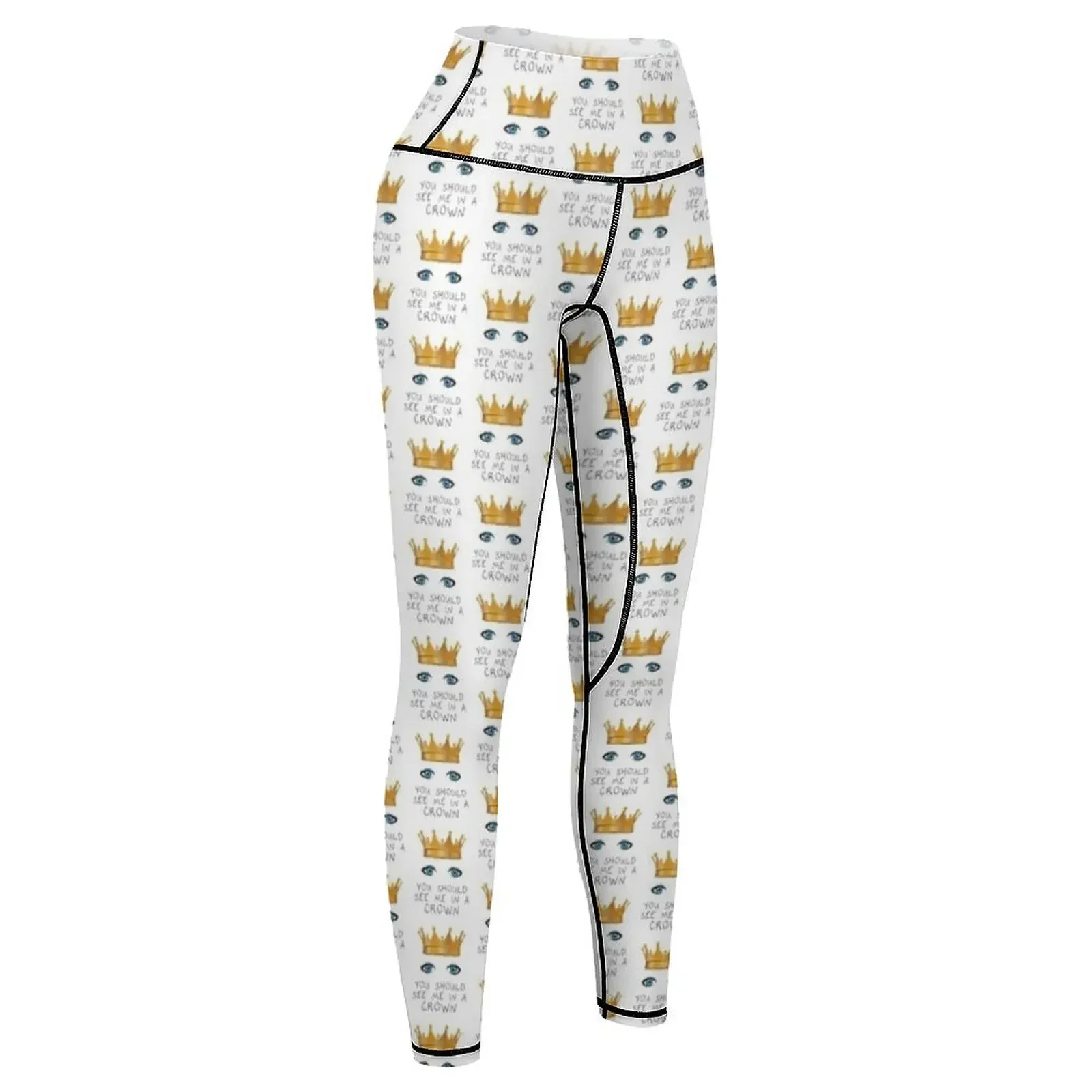 Legginsy damskie z nadrukiem: Zobacz mnie w koronie - legginsy typu jogger, spodnie do ćwiczeń z rozszerzanymi nogawkami, top sportowy damski, legginsy sportowe damskie.