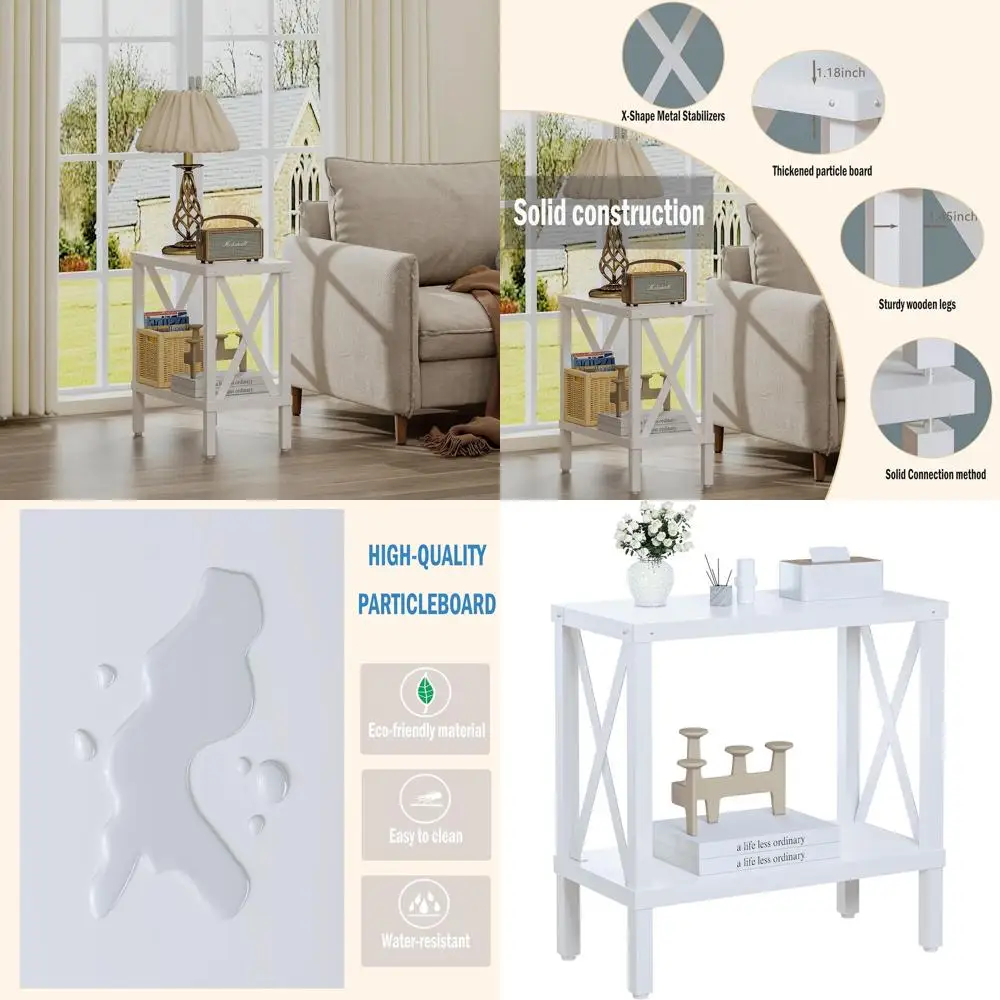 

Узкий торцевой столик, большой приставной столик для дивана, тумбочка для фермерского дома с полкой для хранения, тонкая прикроватная тумбочка для гостиной, спальни,