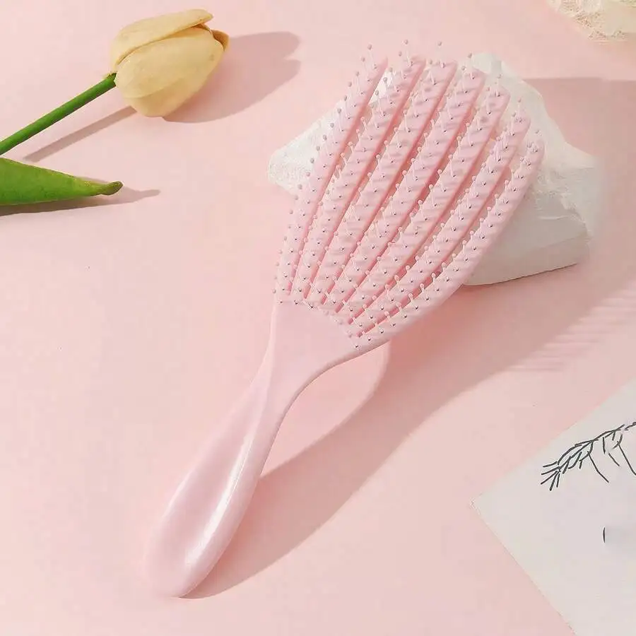 

Pink Shell Hollow Out Hair Comb Anti-Static Massage Brush Wet Dry Dual Use For Women
