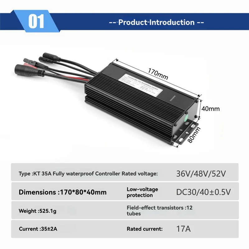 

A06F-For Ebike Motor Conversion Accessories 12 Tube Sine Wave KT-35A For Ebike Controller 36/48V/52V Waterproof Plug
