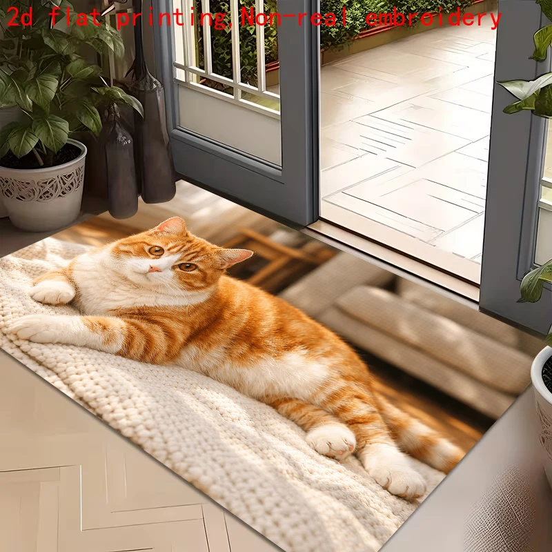 Orange Tabby Cat Knit Blanket Cozy Mat Cream Texture Realistic Fur Detail Print Non Slip Soft Rug For Pet Lover Home