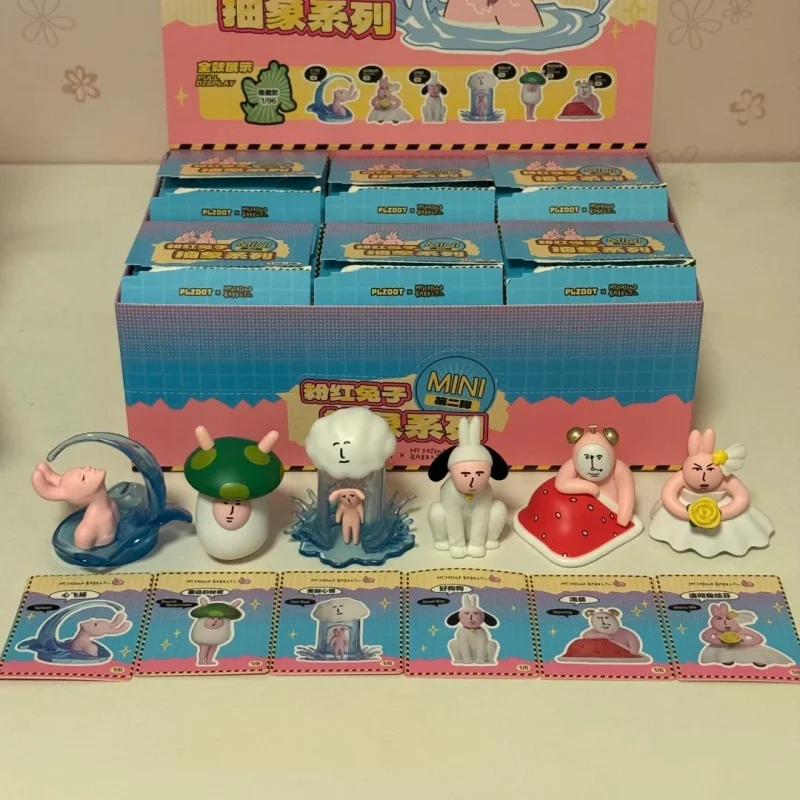 Hot Echte Plzdot Roze Konijn Abstract Serie Mini Blind Box Pop Tweede Generatie Desktop Ornament Vakantie Speelgoed Kawaii Geschenken