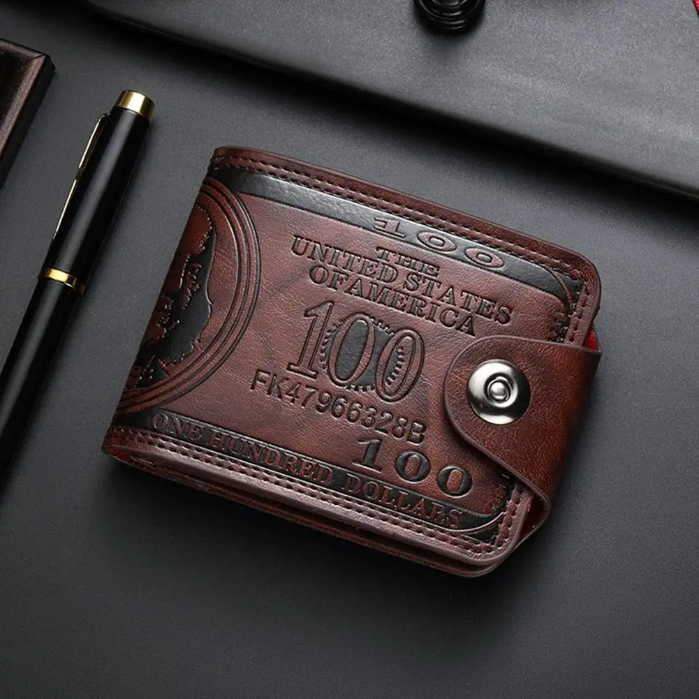 Vintage 100 US Dollar Pattern Men's Wallets Hasp Multi-Functional Leather Wallet Zipper Money Bag Daily Use image 4