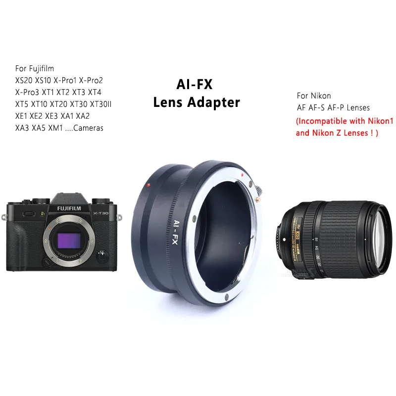 Adaptador de lente de câmera para nikon af afs afp lente para fx para fujifilm xs20 xs10 X-Pro2 xt3 xt4 xt5 xt20 xt30 xe1 xe3 xa3 xa5 AI-FX