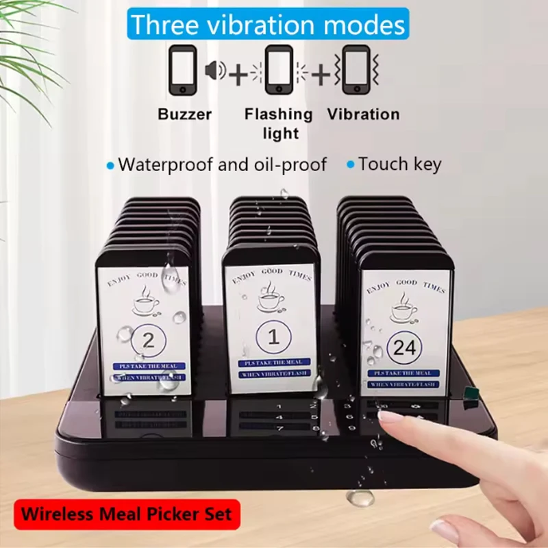 Wireless Restaurant Pager System 1 with 30 Meal Picker Set Queue Paging Calling System for Cafe Coffee Dessert Shop Food Truck