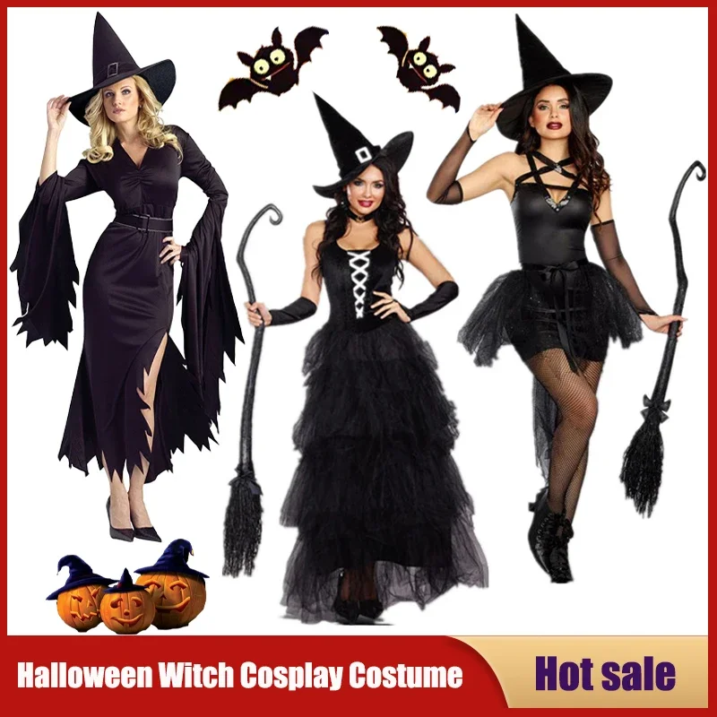 

Halloween Witch Costumes Sexy Fantasy Adult Black Wizard Cosplay Outfit Masquerade Carnival Party Performance Dresses For Women