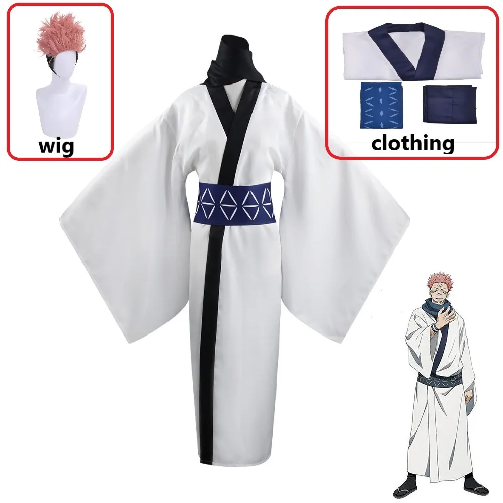 

Ryomen Sukuna Cosplay Costume Wig Anime Jujutsu Kaisen White Kimono wig Scarf King of Curses Halloween Women Men