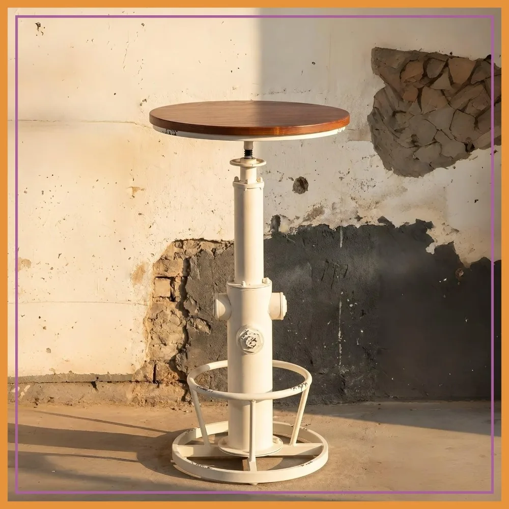 

Adjustable Bar Table 38.58-48.43" Pub Dining Coffee Bistro Table Antique White