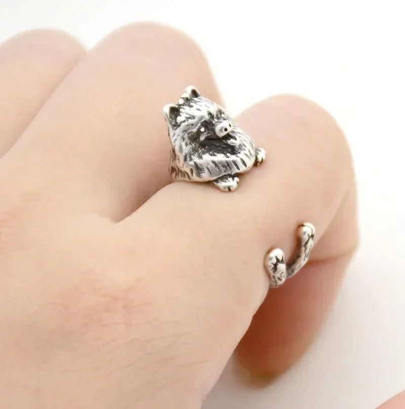 Adorable Vintage Pomeranian German Spitz Klein Dog Ring Unique Pet Lover\'s Jewelry Adjustable Perfect Gift for Dog Enthusiasts