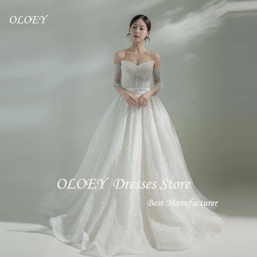 OLOEY Fotografia di matrimonio coreana Pizzo nne Abito da sposa Lungo pavimento Abito da sposa Corsetto Indietro abiti da noiva