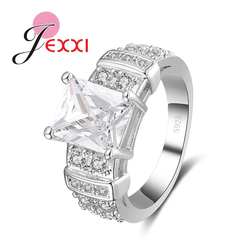 Rectangular CZ Zirconia Stone Rings For Women Lady Best Gift For Birthday 925 Sterling Silver Ring 3 Colors Available