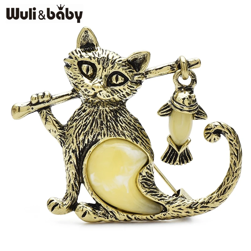 Wuli & baby vintage leva um peixe gato broches para roupas femininas mochila pinos 2 cores animal broche crachá presentes