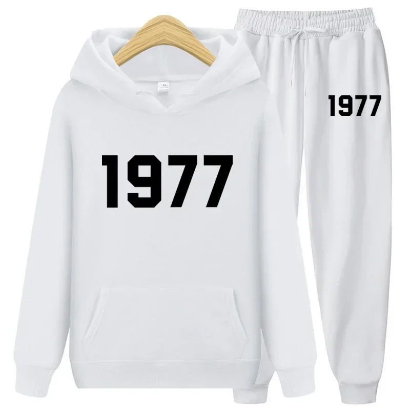 1977 Hoodie Two-piece Hoodie Suit for Men Cycling and Running Unisex Tracksuit + Trousers for Couples