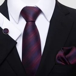 New Design Fashion Tie Pocket Squares Set For Men Necktie Set Red Striped Wedding Accessories Fit Formal Party Birthday Gift