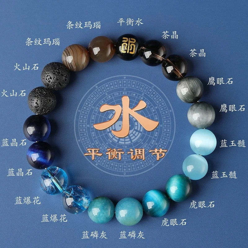 

Браслет для восполнения недостатков, натуральный, из пяти элементов, обсидиан, аквамарин, золото, талисман удачи