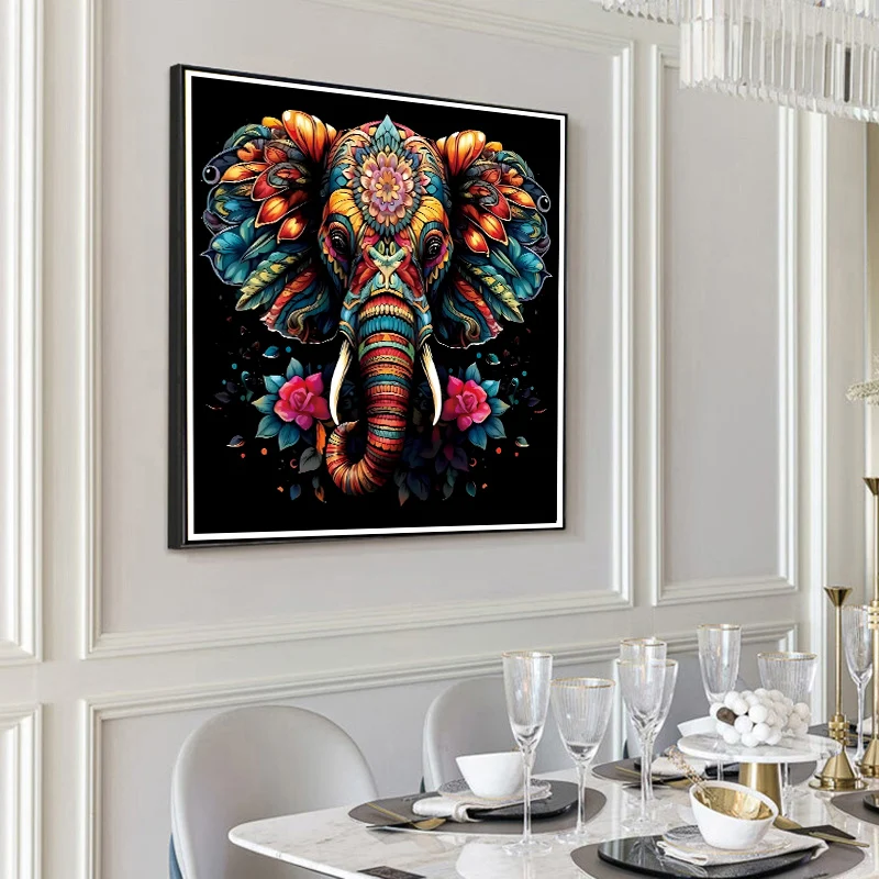A Beautiful Colorful Elephant Cross-Stitch Kit, DIY Simple and Beginner-Friendly Printed Embroidery Material Package, for Living Room Home Decoration and Gift-Giving