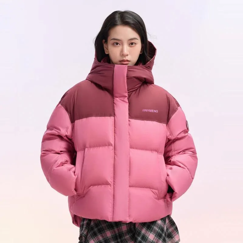 Luxury Brand Winter Warm High-Quality Crop Puffer Jacket Parkas Windproof Hooded Women Patchwork Cotton Padded Coat Long-Sleeved