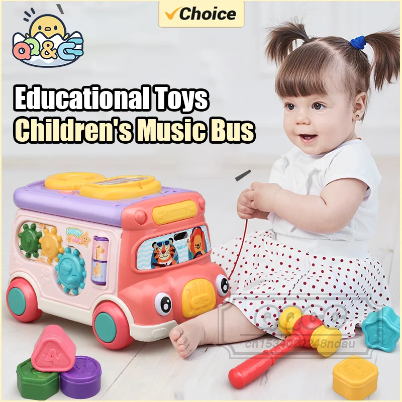 Jouets éducatifs de musique de Bus de dessin animé pour enfants, jeu de battement, Classification des formes, Instruments de musique, jouet pour bébés filles, cadeaux