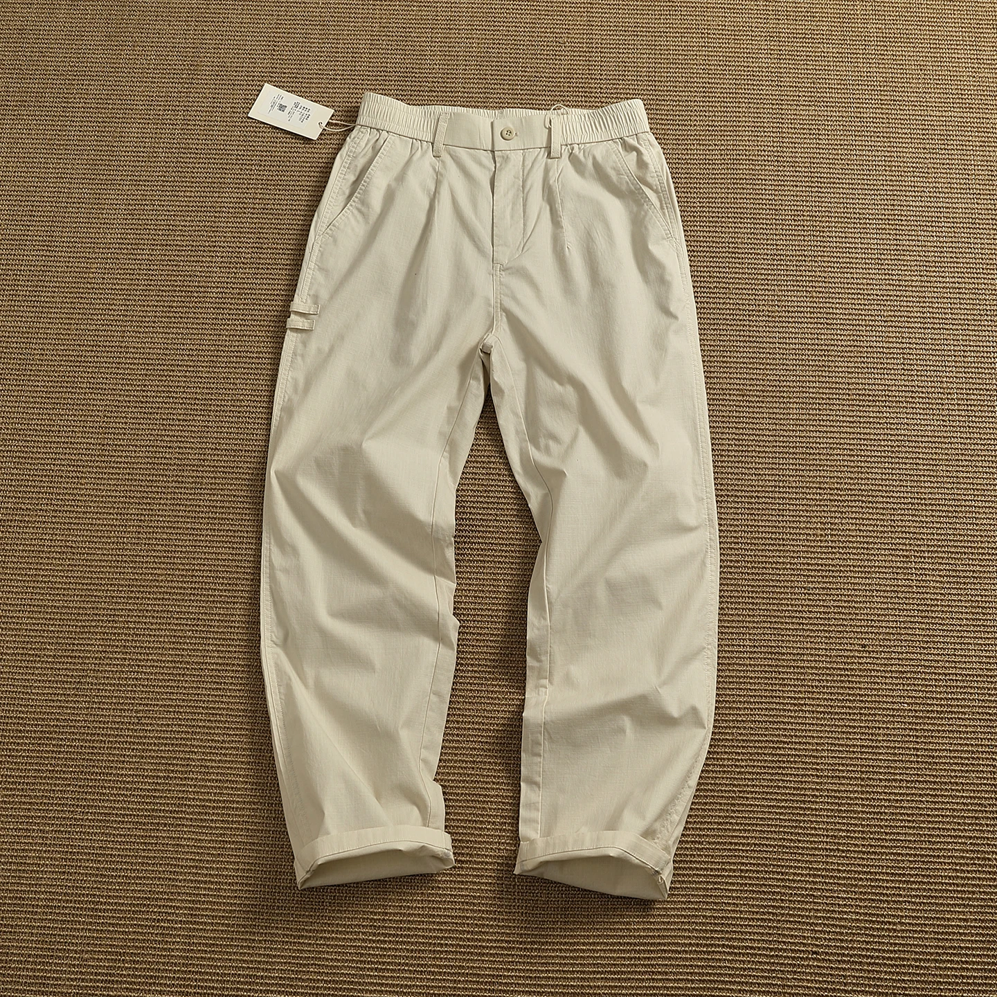 Retro Japanese Style Casual Pants Half Elastic Waist Old Fashioned Cotton Stretch Commuter Long Trousers for Men