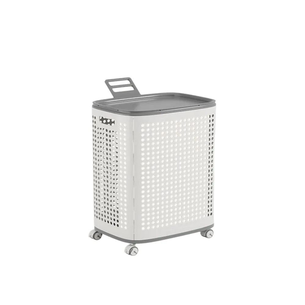 

Large Capacity Folding Dirty Clothes Basket Dust-proof Detachable Rolling Laundry Basket Plastic with Mute Wheels