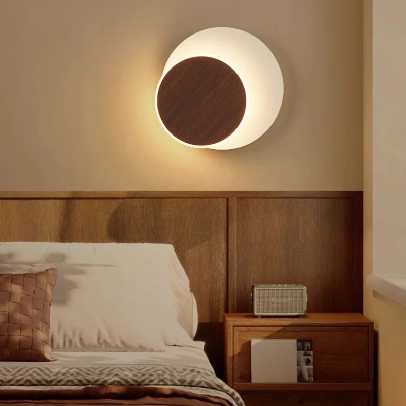 New moon wall lamp minimalist wood grain bar counter restaurant postmodern minimalist creative bedroom bedside moon