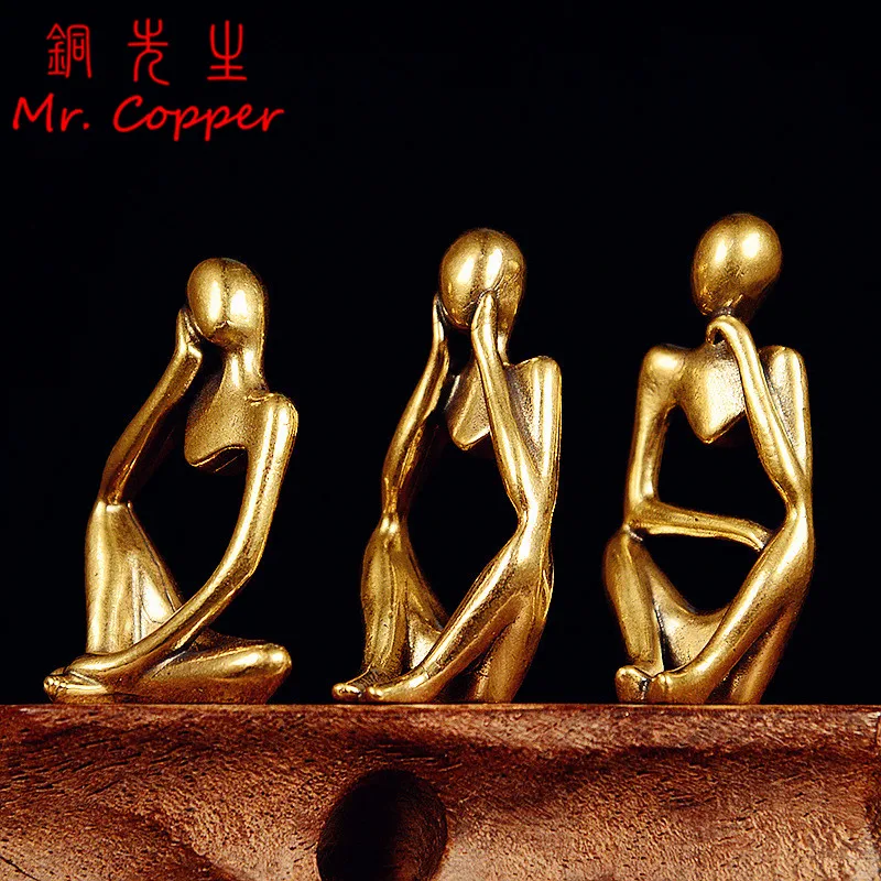 3 Styles Modern Abstract Figures Brass Small Statue Desktop Ornaments Home Decorations Crafts Office Desk Decors Accessories