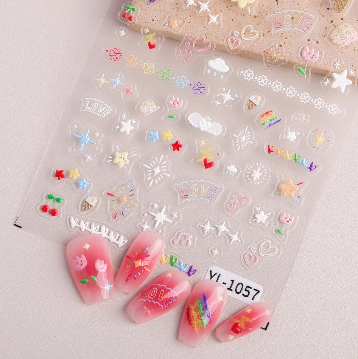 

Kawaii Lovely Love Heart Nail Art Sticker Dopamine Candy Star Cute 5D Embossed Self Adhesive Nail Art Decals for DIY Manicure