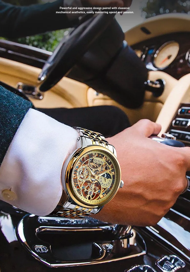 ساعة NESUN ميكانيكية أوتوماتيكية للرجال، ساعة رجال الأعمال الكلاسيكية متعددة الوظائف المصنوعة من الفولاذ المقاوم للصدأ