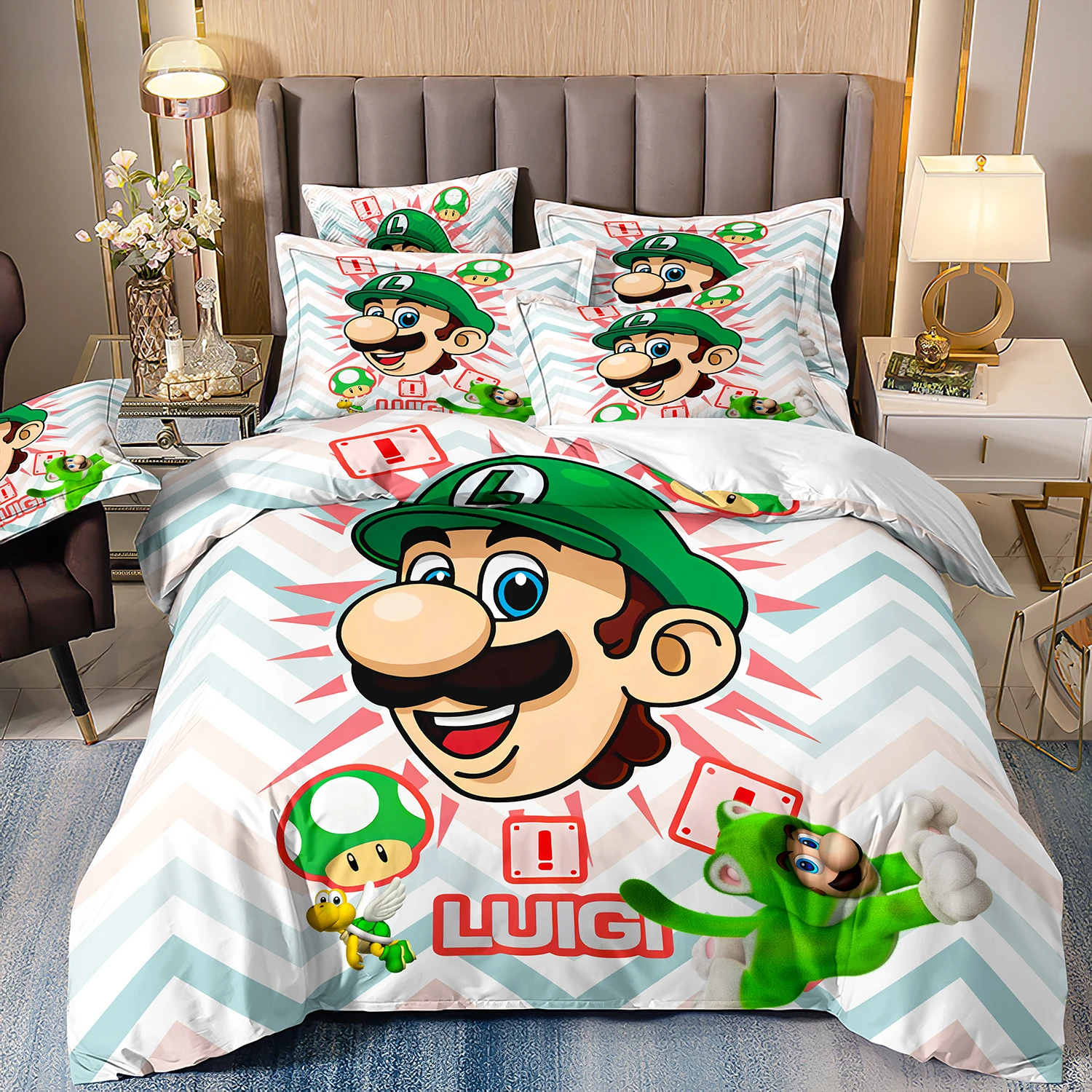 Quilt Cover Pillowcase Kids Gift,Retro 23 Style Cartoon Comforter Duvet Cover Bed Set,Gift Super Mario Bros Bedding Sets