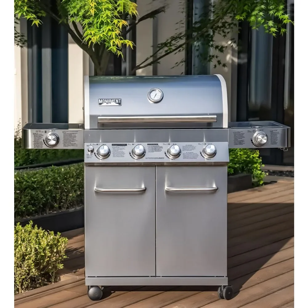 

Larger 4-Burner Propane Gas Grills with Side & Side Sear Burners, Built-In Thermometer, and Knob Controls, Outdoor Grill