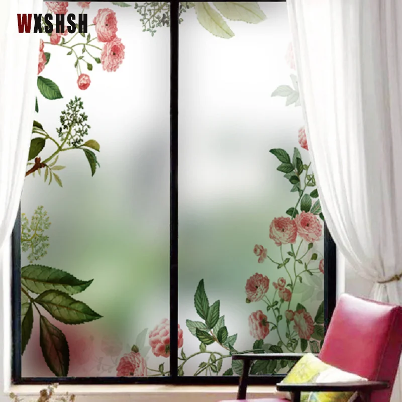 Custom Size Glass Film Static Cling Privacy Protection Blooming Flowers Gingko Pattern Home Decoration Removable Stained Sticker