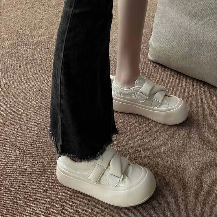 2023 New Little White Shoes Cotton Ventilate Breathev Women's Instagram Winter Thickened Velcro Warm Cream Bread Thick Sole image 3