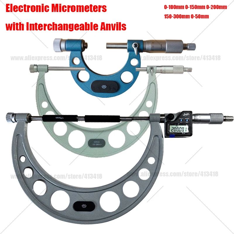 

XIBEI Micrometers with interchangeable anvils 0-50mm 50-100mm 0-150mm 0.01mm A large range micrometer with a replaceable rod