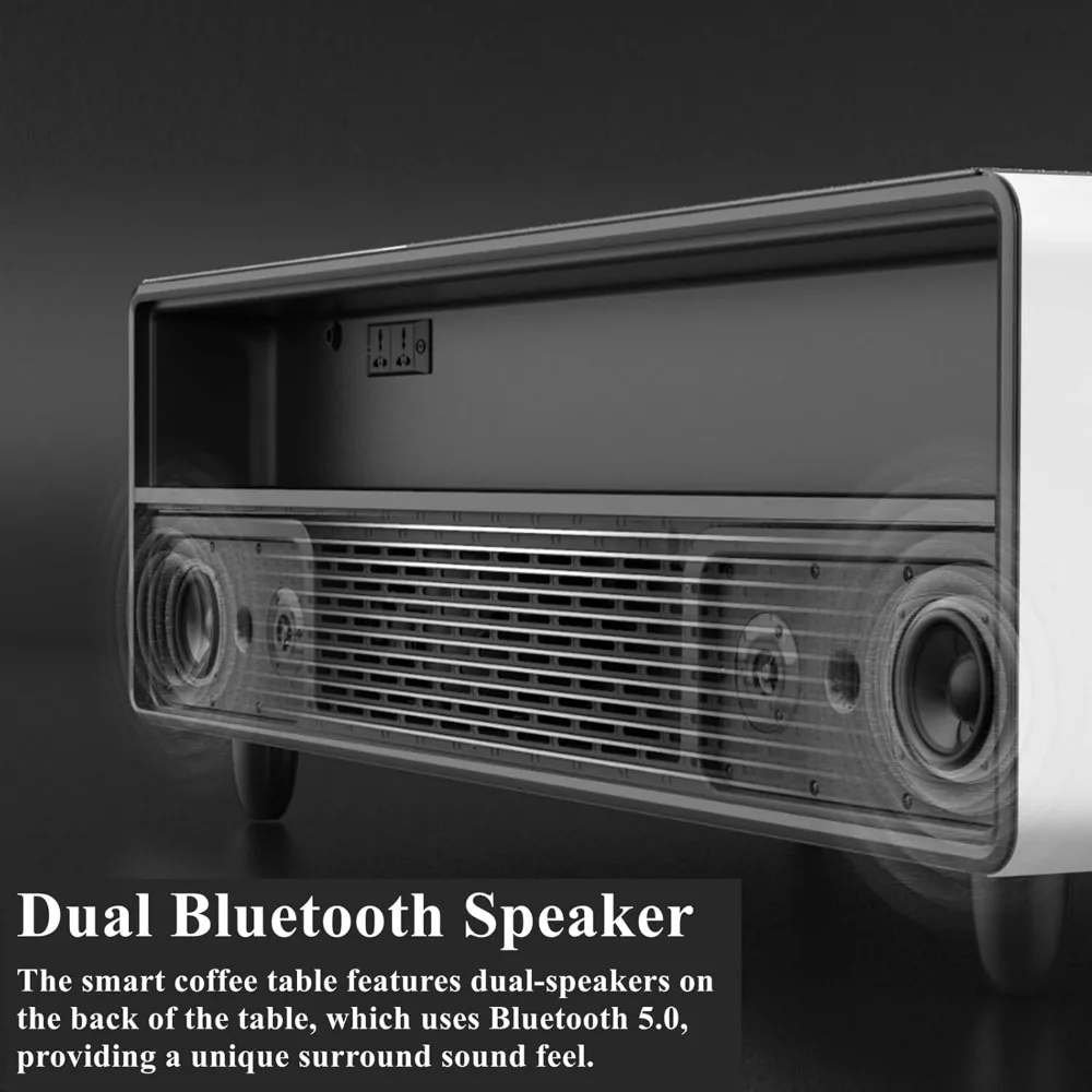 Smart Coffee Table with Fridge and Bluetooth Speaker, Smart Refrigerator Table with Wireless Charger, Touch Control Panel,