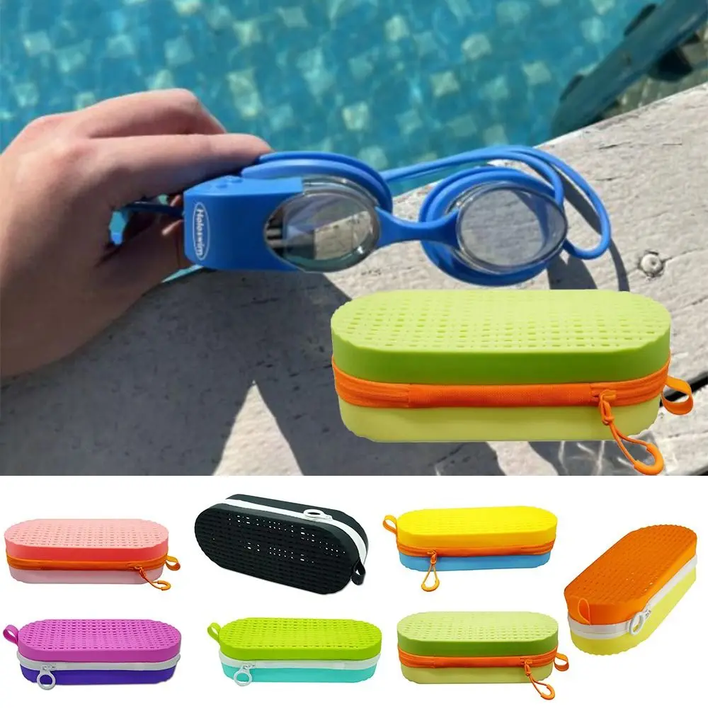 Caja de almacenamiento de silicona para gafas de natación, funda protectora suave para miopía, equipo de natación transpirable, bolsa para gafas de sol