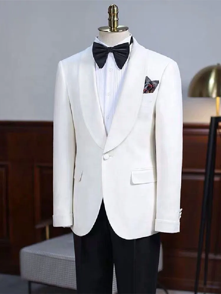 

White New Men Suit Tailor-Made 2 Pieces Blazer Pants One Button Fashion Pure Gentle Modern Fashion Wedding Groom Prom Tailored