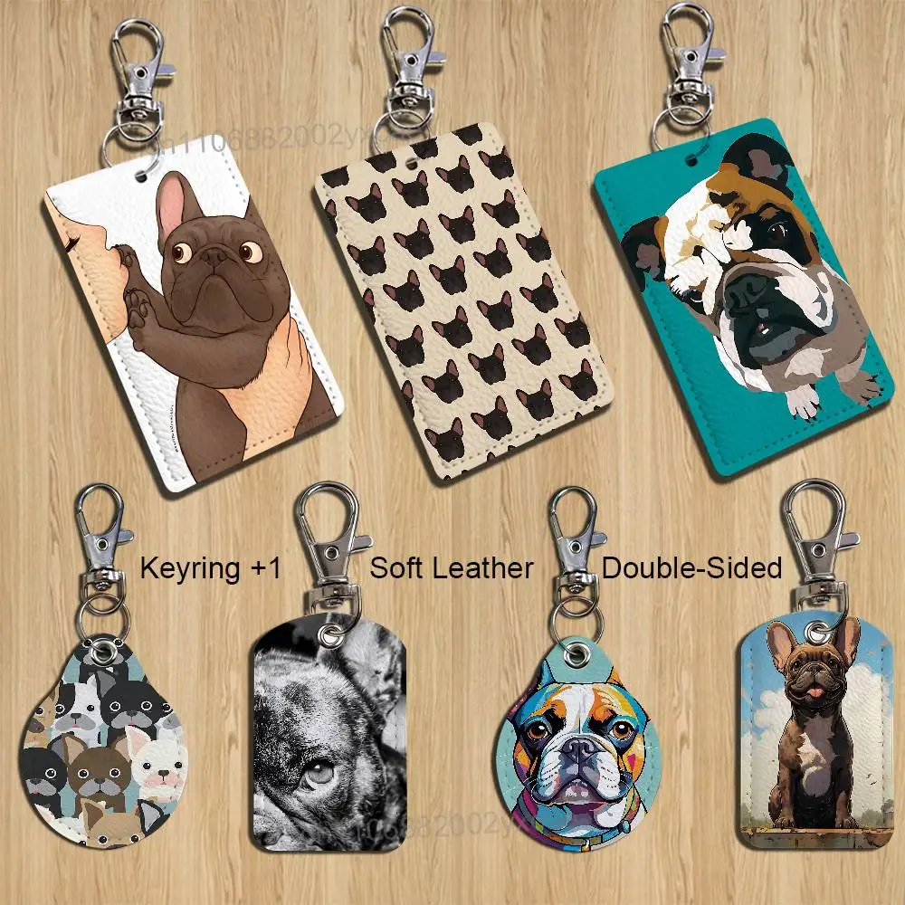 

Frenchie American Bulldog Keychain Holder Suitable For Subway Bank Card Bus Card Case Badge Holder Wallet Card Textured pattern