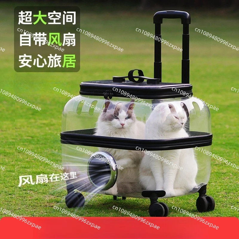 Pet trolley case cat bag portable out large capacity two more cat suitcases dog transparent pet cart