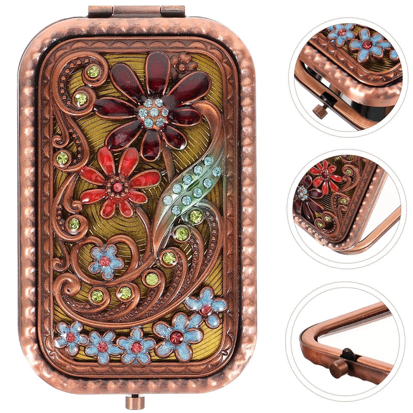 مرآة عتيقة مدمجة من الزجاج المعدني القوي، مرآة مكياج صغيرة محمولة لمحفظة السفر والمكتب وهدايا وصيفات العروس