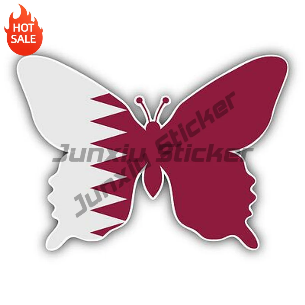 Qatar Flag Butterfly Vinyl Car Sticker Self Adhesive Decal For SUV Window And Travel Case Exterior Decoration