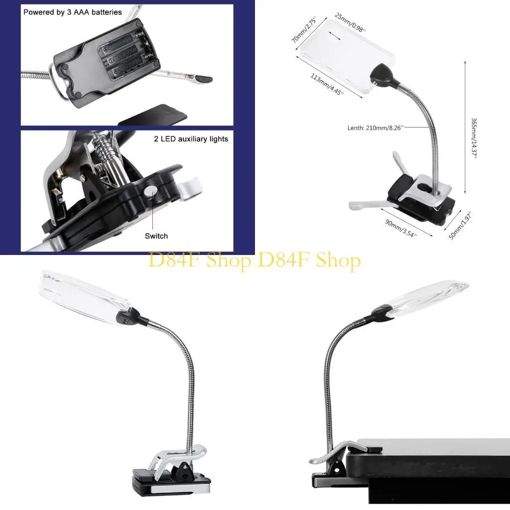 

D84F 2 in 1 Glass with Bright LED Light Magnifier Lamp with Base Stand