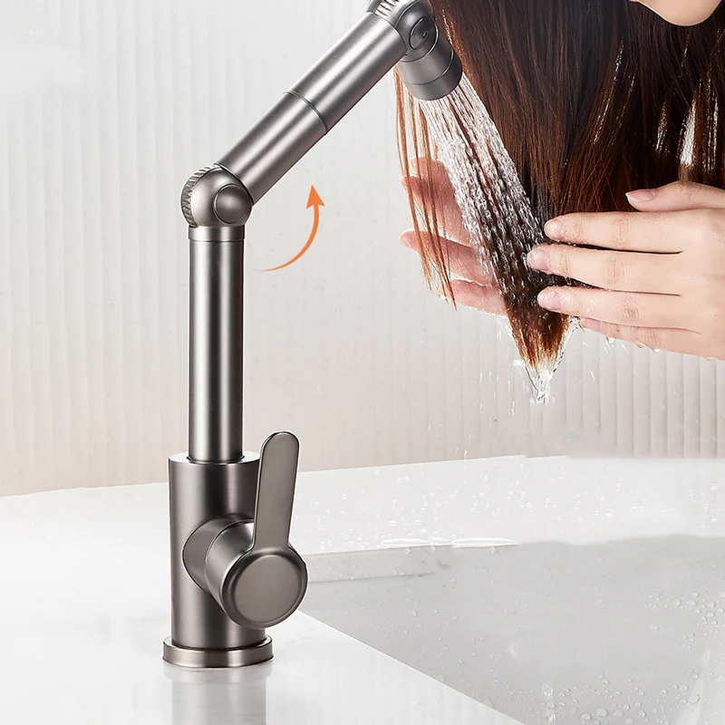 1080° Rotation Bathroom Kitchen Universal Swivel Faucet Modern Bathroom Sink Faucet  Grey/Black/Chrome Faucet for 1 Hole Sink