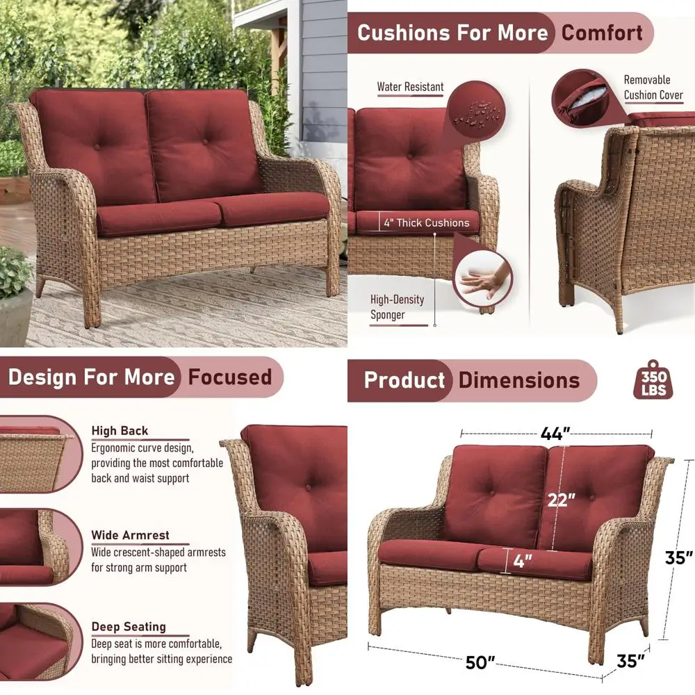 5 pieces all-weather brown pe rattan wicker sofa set outdoor patio sectional furniture set half-moon sofa set with tempered gla