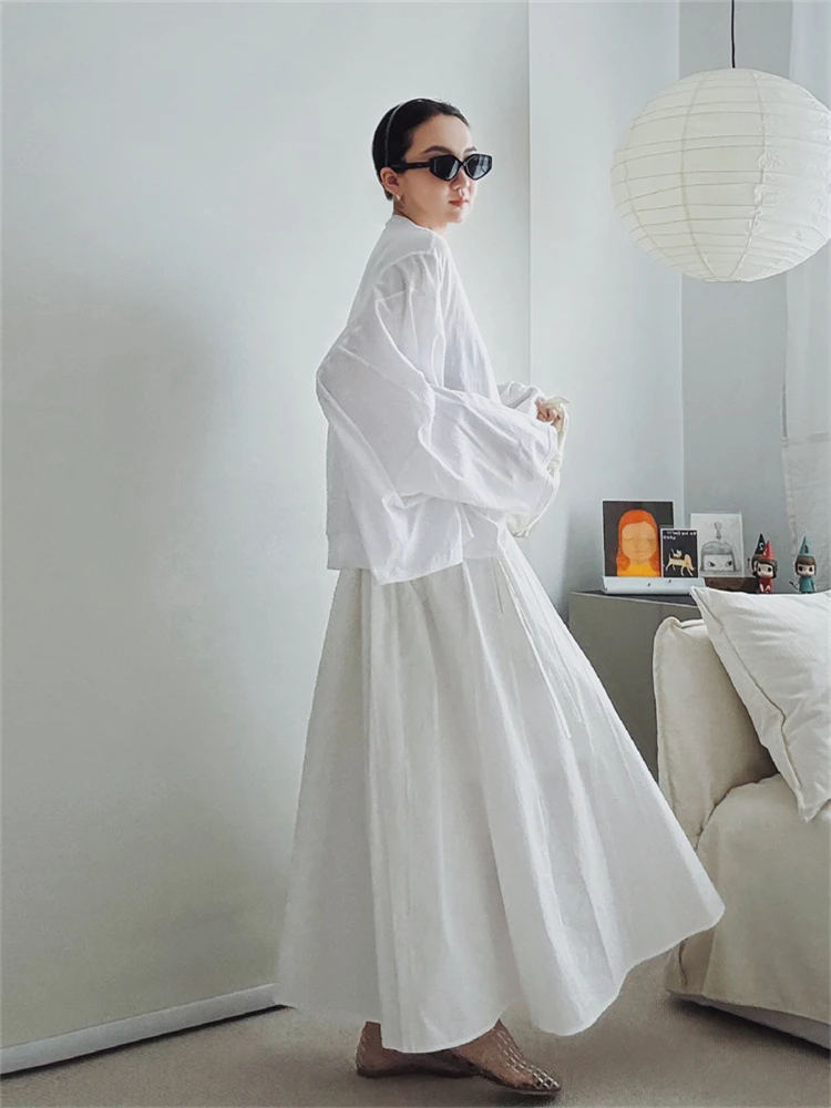 

Classic A-Line Pure Cotton Long Bla And White f-length Umbrella Skirt for Women Comfortable Loose Fit Casual Commute Sle