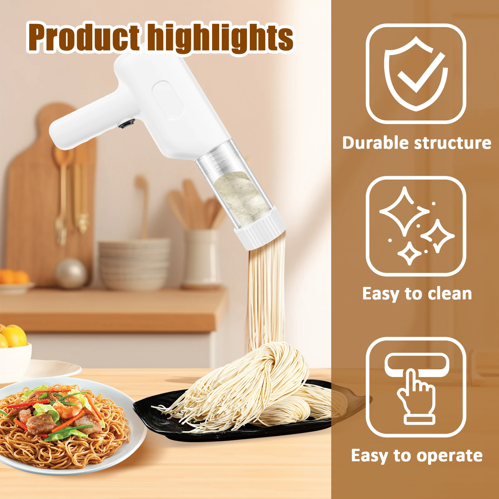 Handheld Electric Pasta Maker 6 In 1 Cordless Pasta Machine 1500mAh Rechargeable Automatic Pasta Maker Machine with Shaping