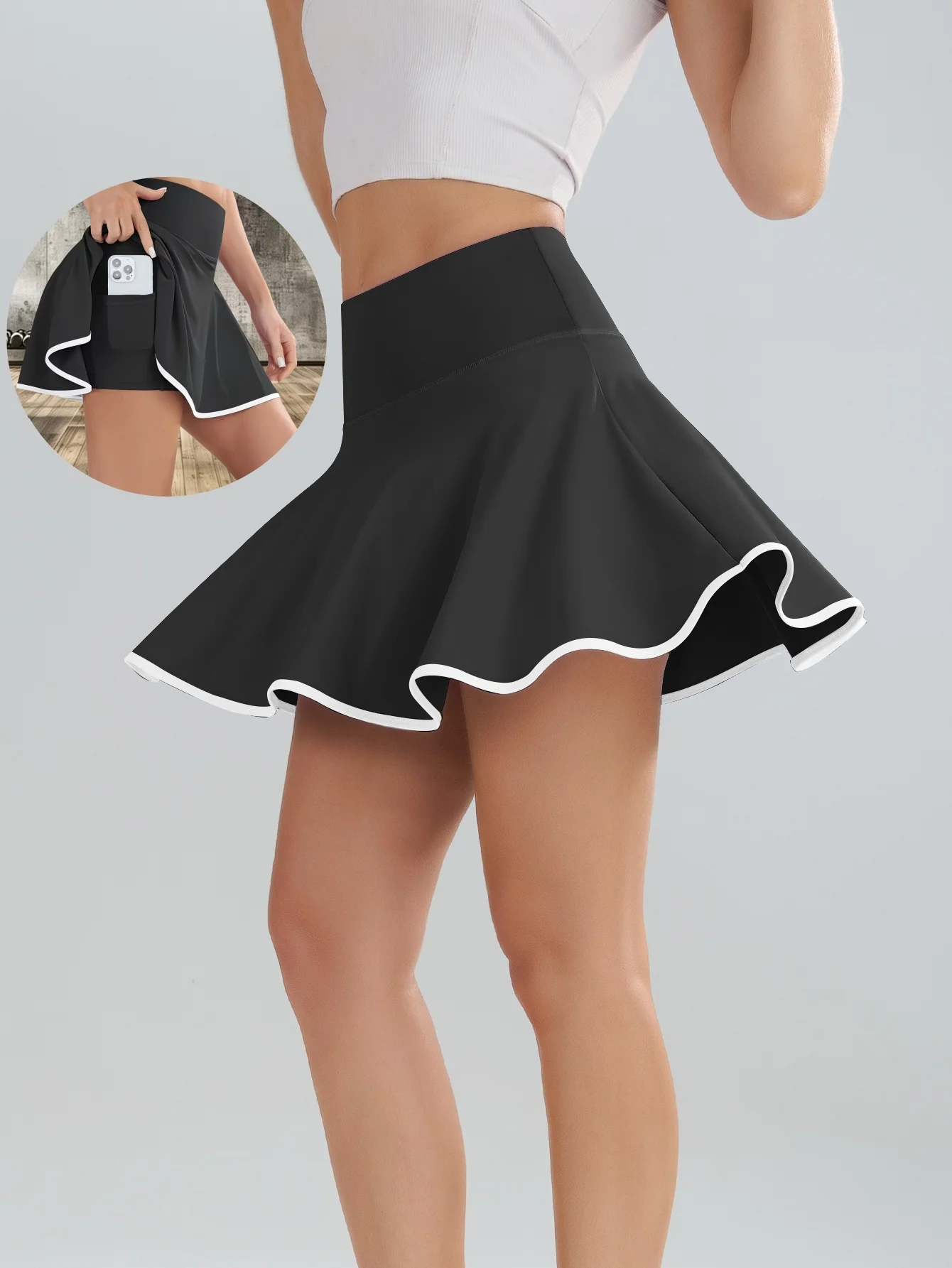 Women Casual Skort High Waist Ruffle Skirt With Inner Shorts Phone Pockets Quick‑Dry Lightweight Daily Workout Sport Skirts