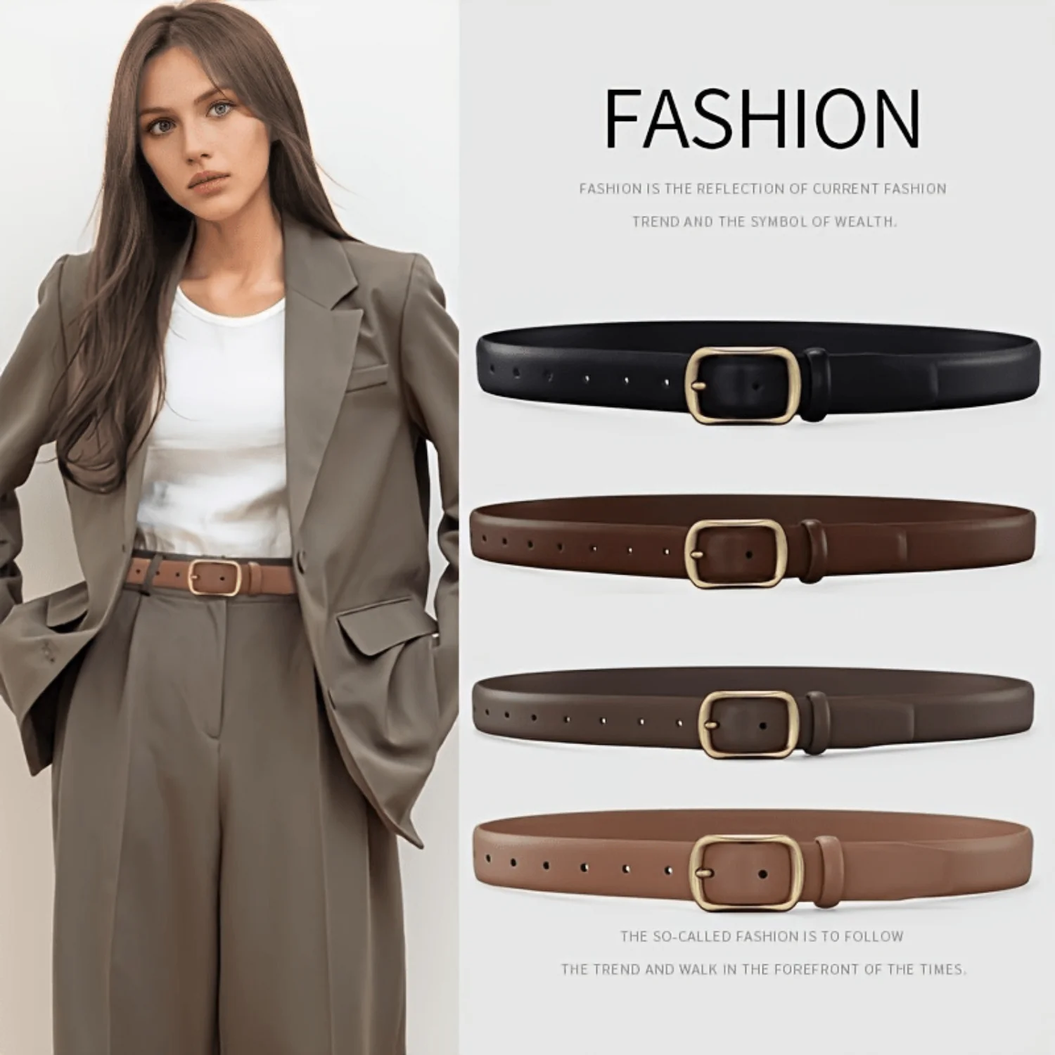 Fashion Leather Belt For Women Metal Square Pin Buckle Belts High Quality Ladies Dress Jeans Strap Waistband Adjustable Belts