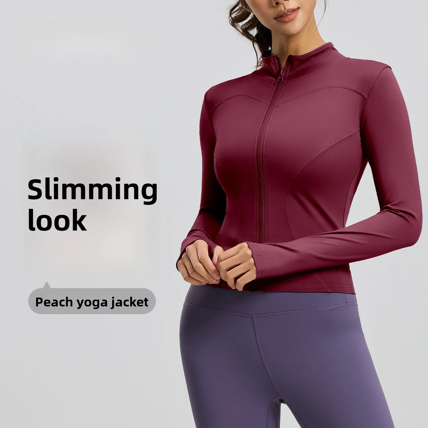 Solid Color Basic Yoga Jacket Nude Tight Breathable Stand-up Collar Sports Fitness Top Women